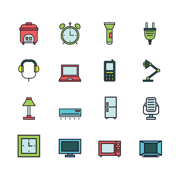 Colorful home appliances icons set