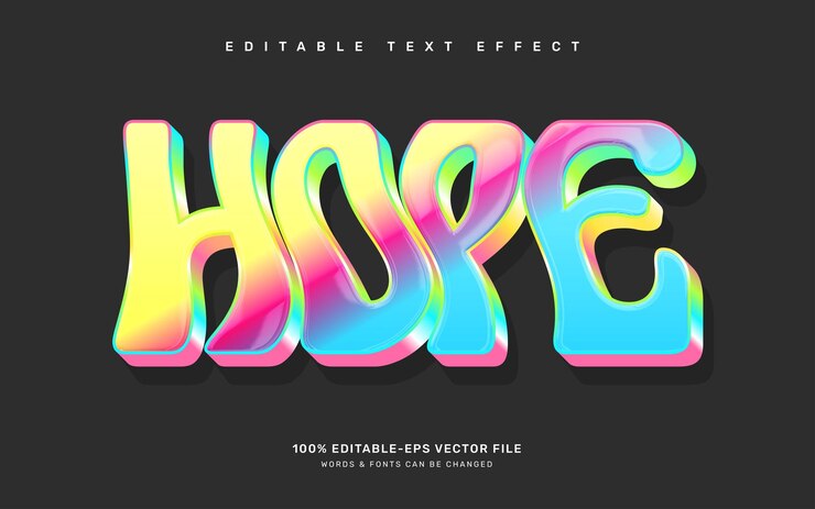 Vector colorful hope text effect groovy editable text effect