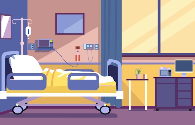 colorful hospital inpatient room with bed and health medical equipments