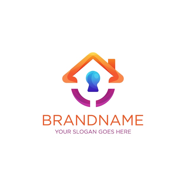 Colorful house security logo system template