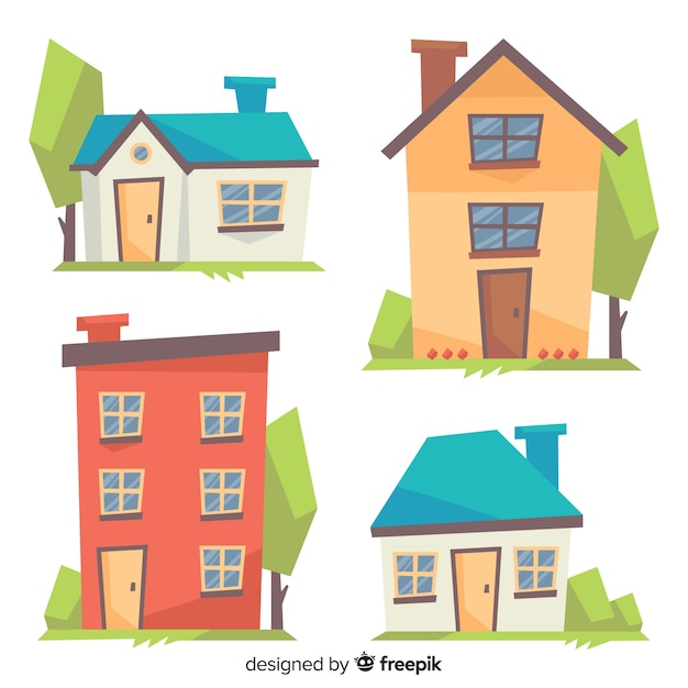 Colorful housing collection with cartoon style