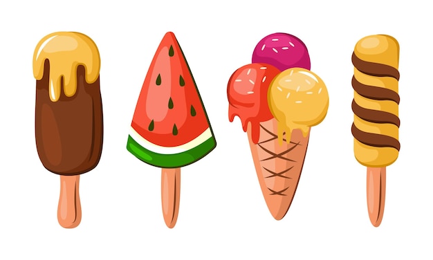 Colorful ice cream backgroundWeb banner template Vector illustration of seasonal healthy
