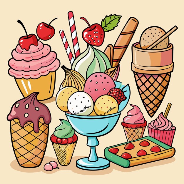 Vector colorful ice cream dessert illustration