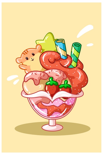 Vector colorful ice cream with hamster biscuit