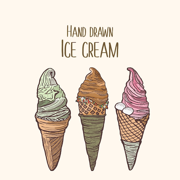 Vettore illustrazione di ghiaccio colorato con gelato disegnato a mano