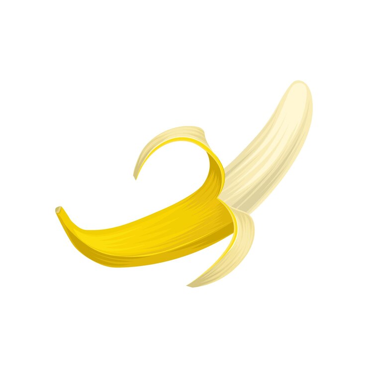 Vector colorful icon of half peeled banana bright yellow fruit sweet and healthy food design element for recipe book or cafe menu detailed flat vector illustration