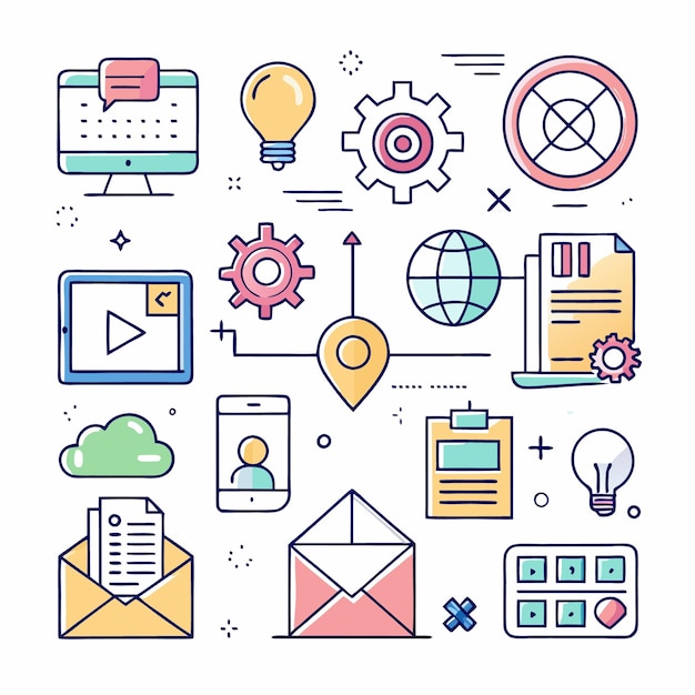 Colorful icons of online technology business and social media