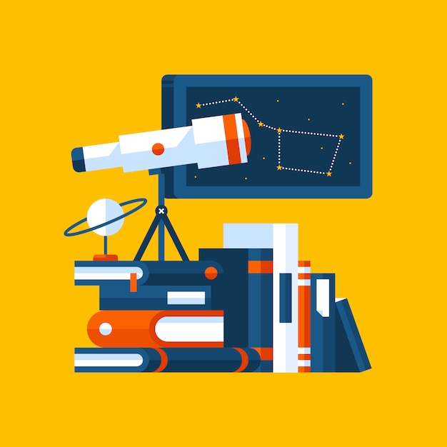 Vector colorful illustration about astronomy in modern flat style