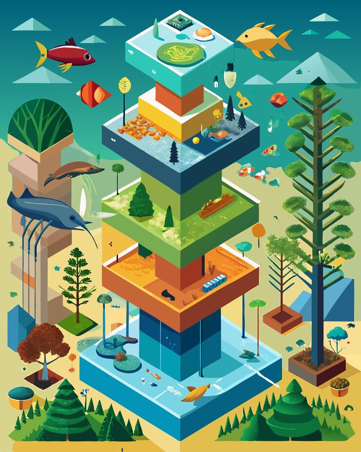 Vector a colorful illustration of a building with a lot of different characters on it