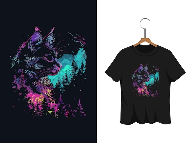 Vector colorful illustration of cat t shirt design template