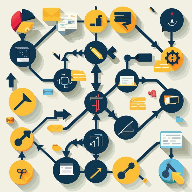 Vector a colorful illustration of a circle with many different icons on it