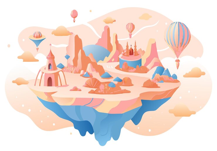 Vector a colorful illustration of a city with a pink and blue sky