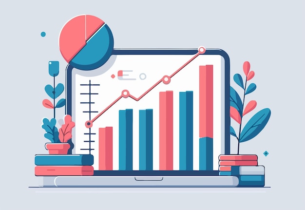 Vector a colorful illustration of a computer screen with a graph