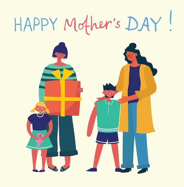 colorful illustration concepts of happy mother's day . mothers with the children in the flat design for greeting cards, posters and backgrounds