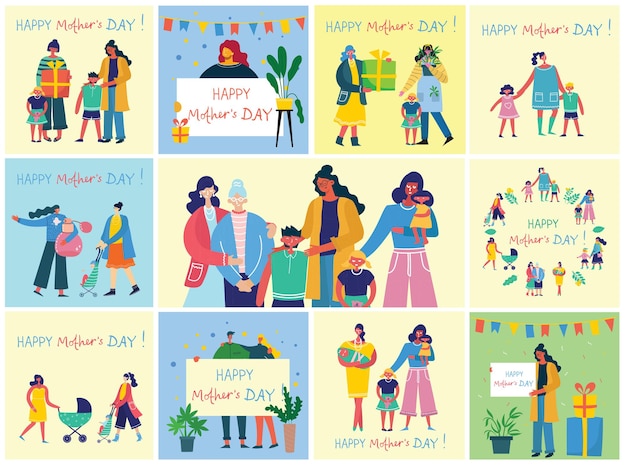 Colorful illustration concepts of happy mothers day