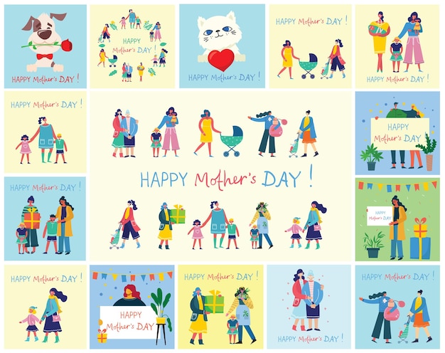 Красочные иллюстрации концепции дня счастливой матери.