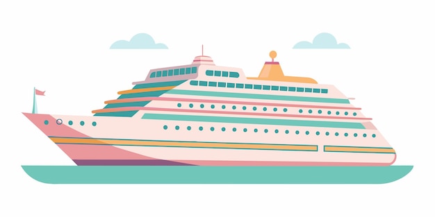 a colorful illustration of a cruise ship with a pink stripe