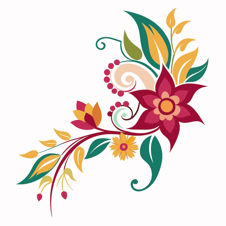 वेक्टर a colorful illustration of a floral design with a red flower and yellow leaves