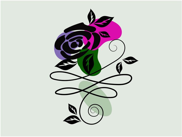 Vector a colorful illustration of a flower with a purple rose and leaves