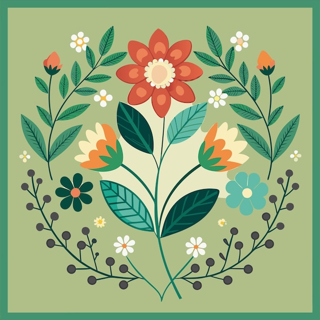 上に蝶が描かれた花や植物のカラフルなイラスト
