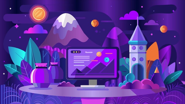 Vector a colorful illustration of a mountain with a mountain in the background