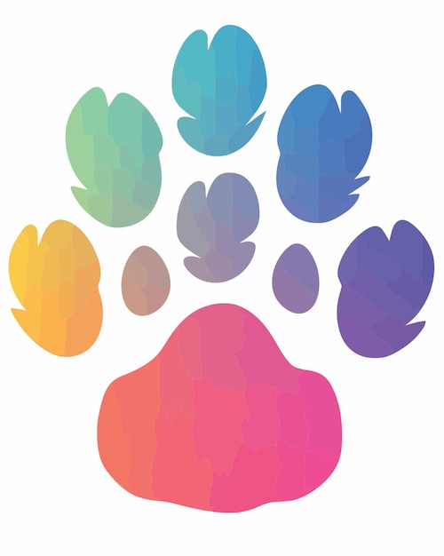 A colorful illustration of a paw print with the word love on it.