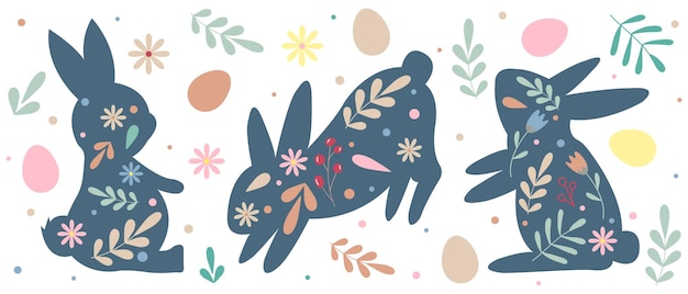 A colorful illustration of rabbits and flowers.