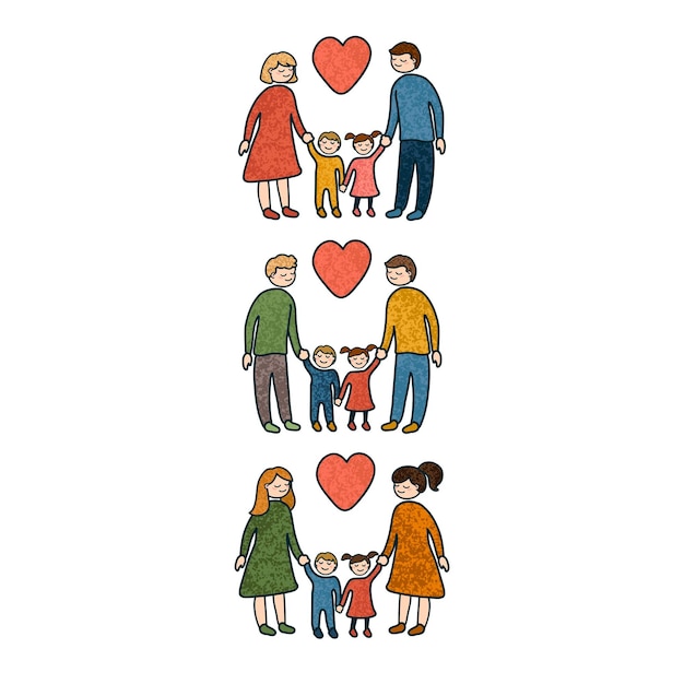 Vector colorful illustration set of different family
