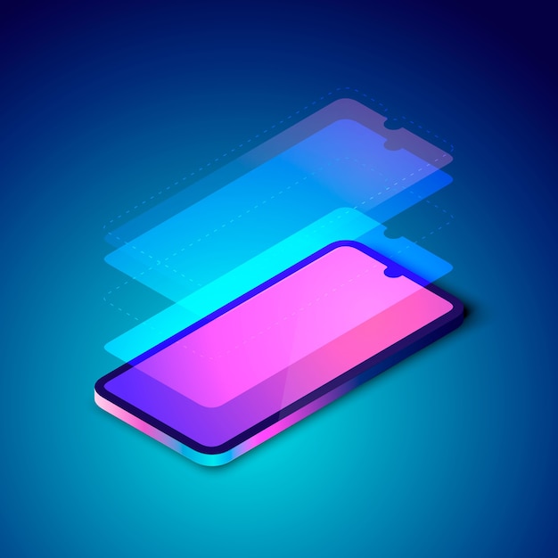 Vector colorful illustration of smartphone screen layers.