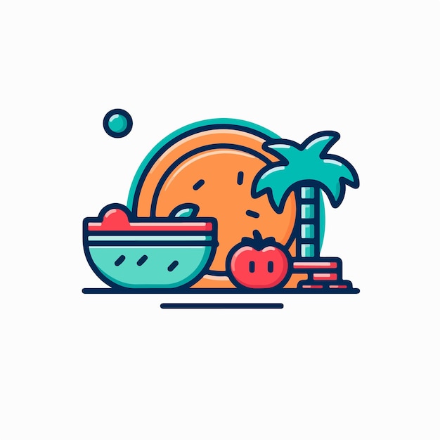A colorful illustration of a taco and a palm tree.