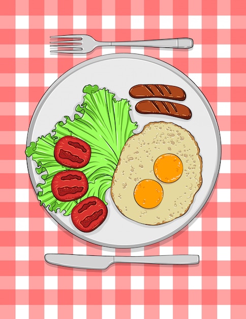 colorful illustration of typical english breakfast