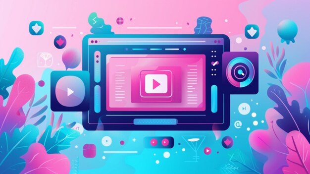 Vector a colorful illustration of a video game and video game on a pink background