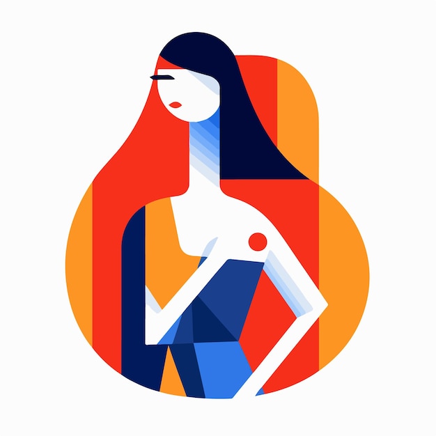 A colorful illustration of a woman with a red dot on her chest.