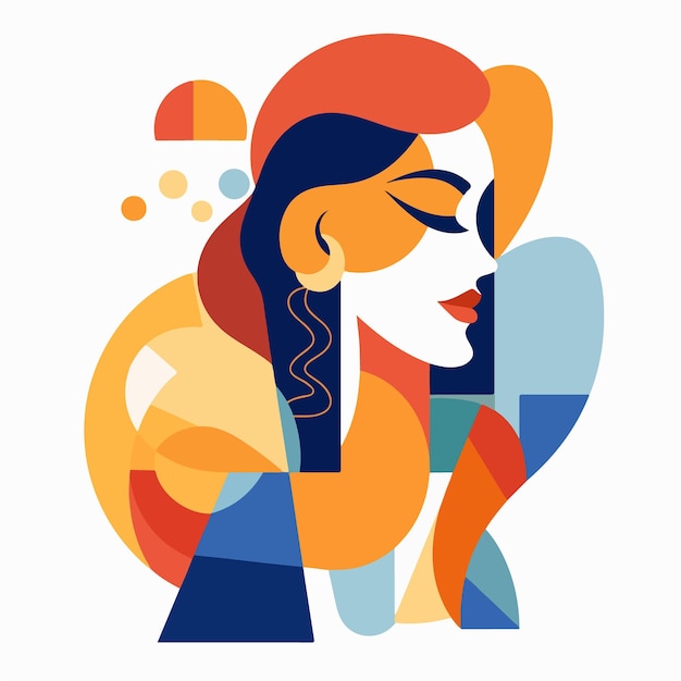 a colorful illustration of a woman with a red hair and a blue eye.