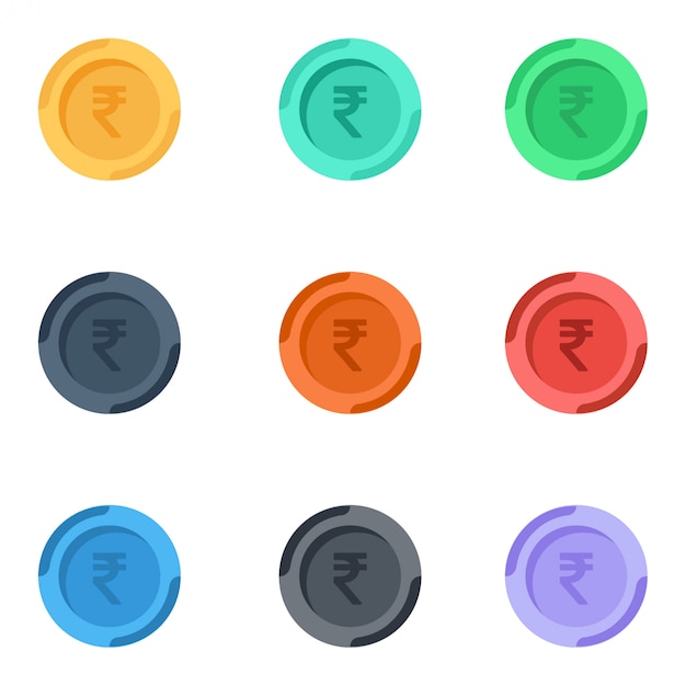 Colorful indian rupee coins icon