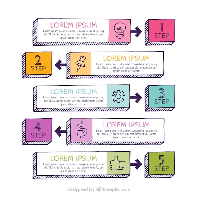 Colorful infographic steps collection in hand drawn style