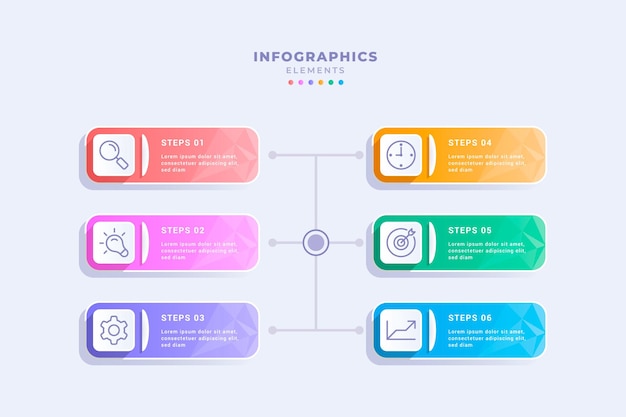 Colorful infographic template with six steps concept polygonal design