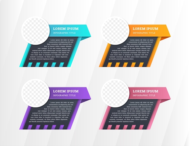 Vector colorful infographic typographic timeline report template design with the photos, title, subtitle and description