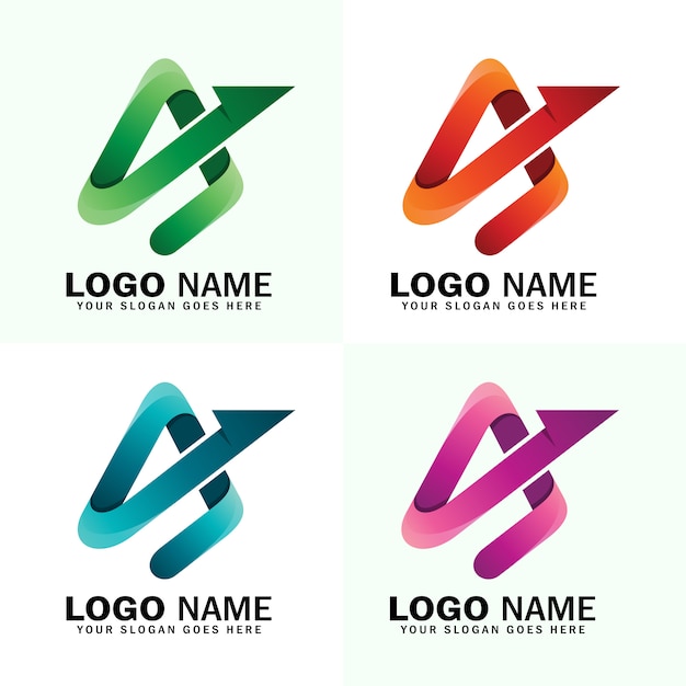 Vettore logo a iniziale colorato, lettera astratta a modello logo freccia