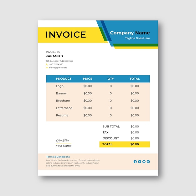 Colorful invoice template vector design