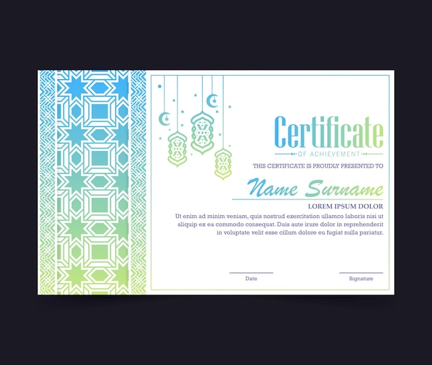 Certificato di premio ramadan islamico colorato