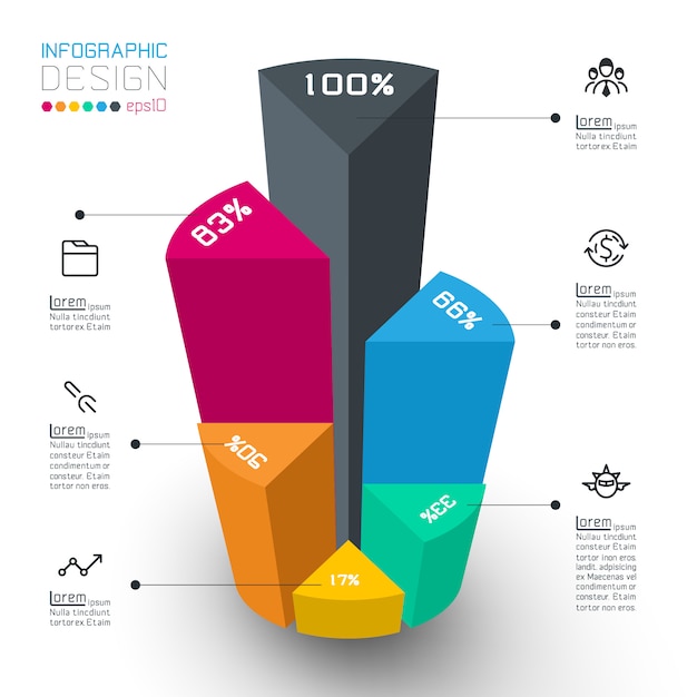 Cilindri isometrici colorati di infografica.