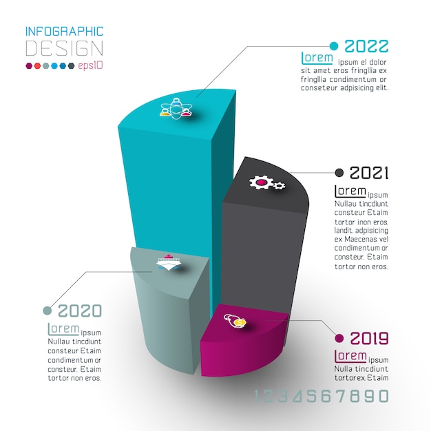 Colorful isometric cylinders of infographics.