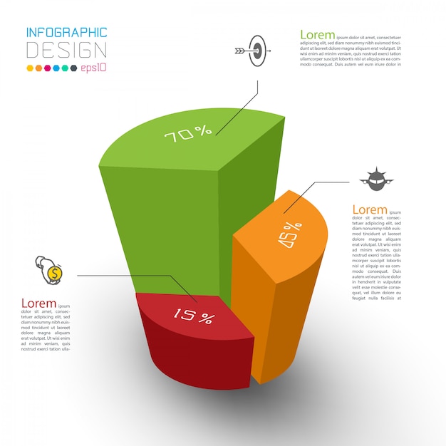 Cilindri isometrici colorati di infografica.