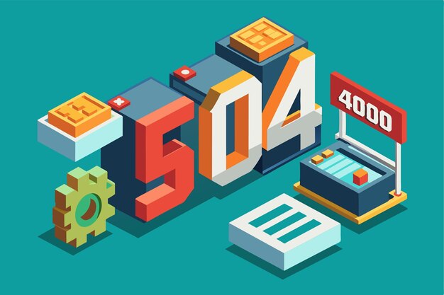 a colorful isometric illustration of a 504 error code representing a gateway timeout error 504 error gateway timeout customizable isometric illustration