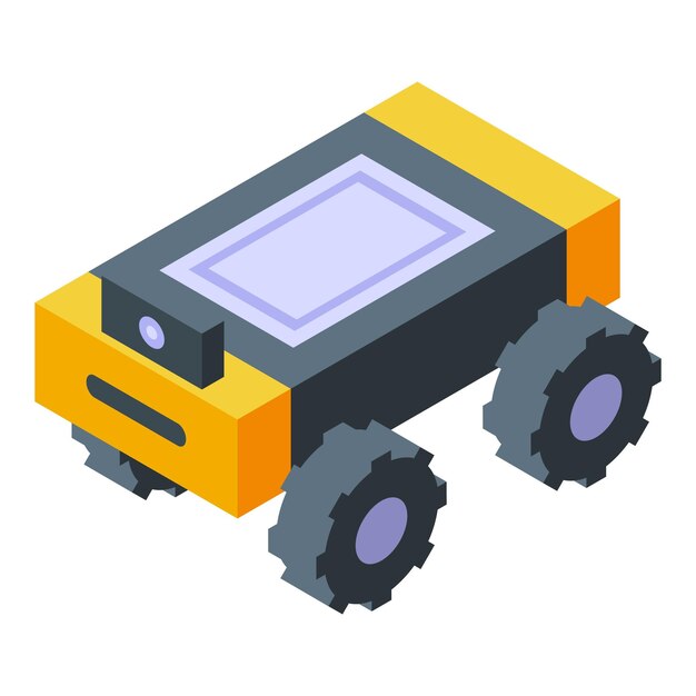 粗い車輪を持つスタイリッシュなロボット車のカラフルなアイソメトリックイラスト