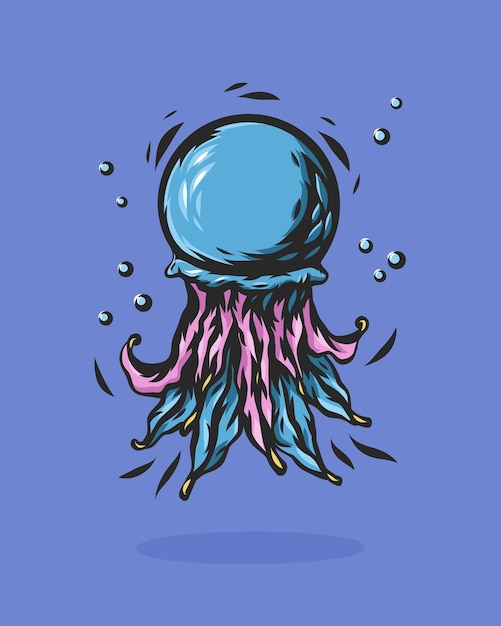 Вектор Красочная иллюстрация медузы яркая плавающая мультяшная медуза