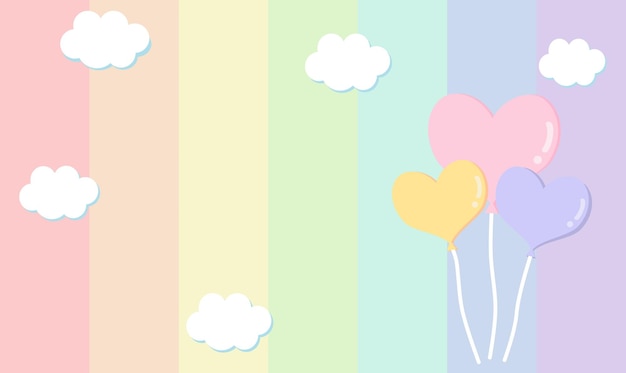 Vector colorful kids background with hearts and clouds