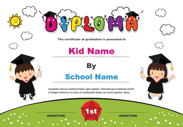 Colorful kids diploma certificate background design template