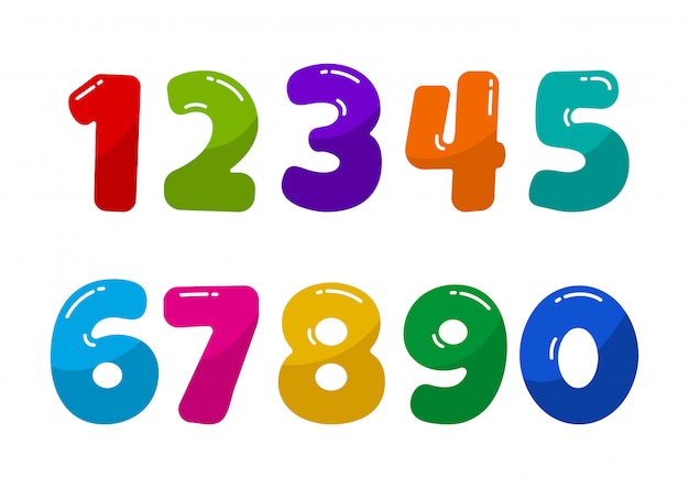 Цветные детские шрифты с номерами от 1 до 0. Иллюстрация
